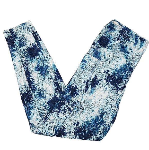 Bally Total Fitness Blue Patterned High Rise Pocket Work Out Leggings. L - Picture 6 of 7